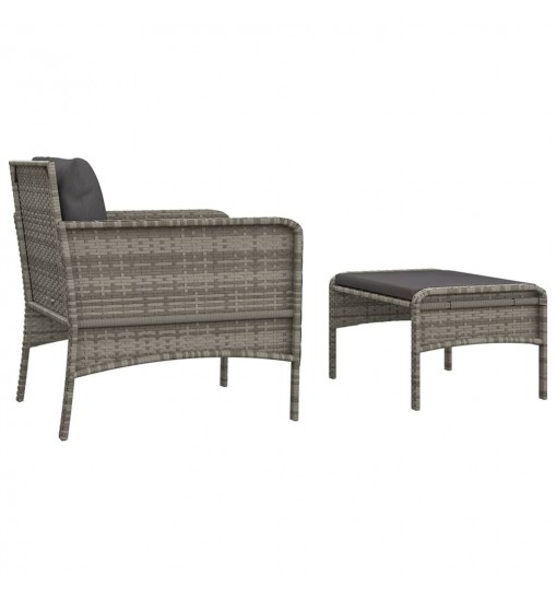 vidaXL 2 Piece Patio Lounge Set with Cushions Gray Poly Rattan