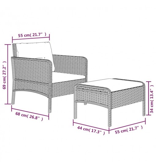 vidaXL 2 Piece Patio Lounge Set with Cushions Gray Poly Rattan