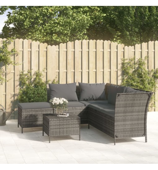 vidaXL 4 Piece Patio Lounge Set with Cushions Gray Poly Rattan