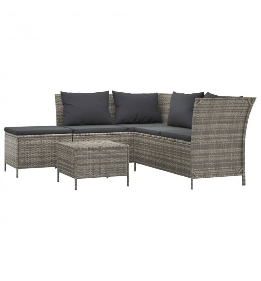 vidaXL 4 Piece Patio Lounge Set with Cushions Gray Poly Rattan