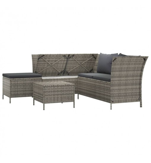 vidaXL 4 Piece Patio Lounge Set with Cushions Gray Poly Rattan