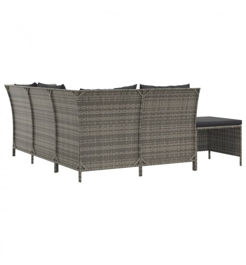 vidaXL 4 Piece Patio Lounge Set with Cushions Gray Poly Rattan