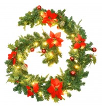 vidaXL Christmas Garland with LED Lights Green 8.9' PVC