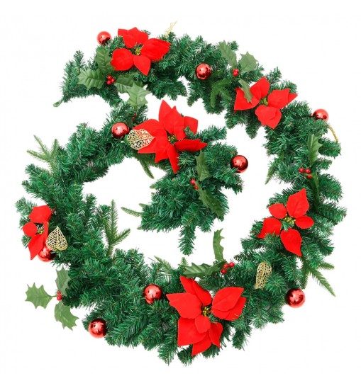 vidaXL Christmas Garland with LED Lights Green 8.9' PVC