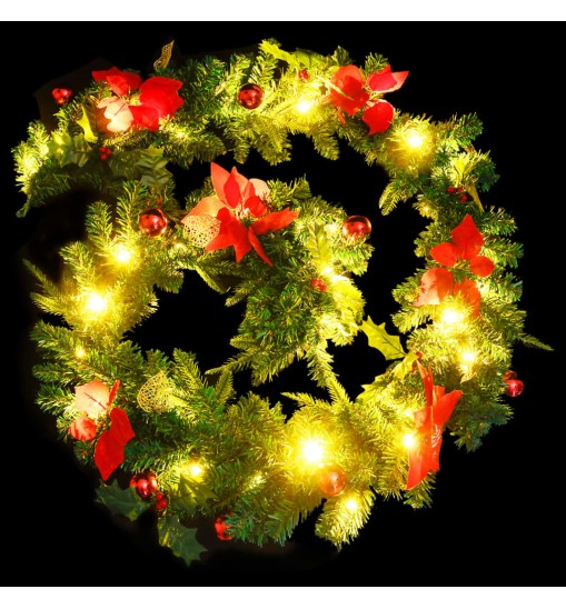 vidaXL Christmas Garland with LED Lights Green 8.9' PVC