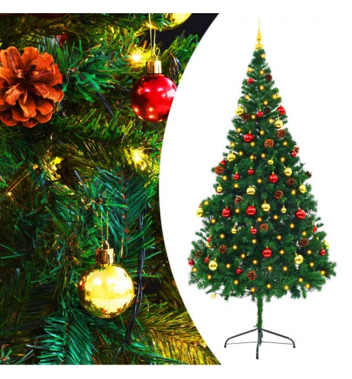 vidaXL Artificial Christmas Tree with Baubles and LEDs Green 7 ft