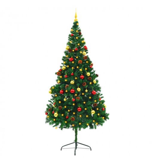 vidaXL Artificial Christmas Tree with Baubles and LEDs Green 7 ft