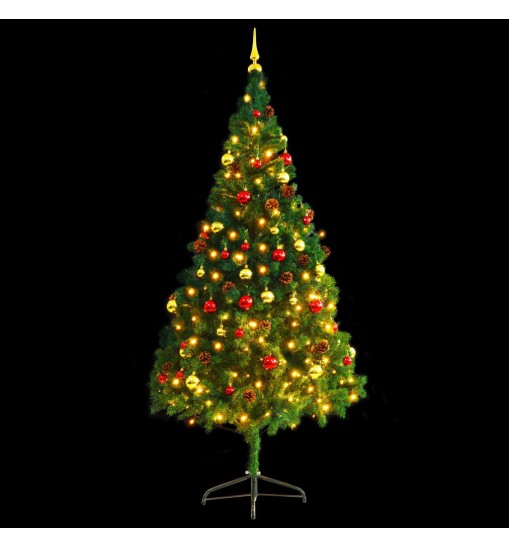 vidaXL Artificial Christmas Tree with Baubles and LEDs Green 7 ft