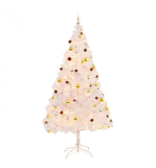 vidaXL Artificial Christmas Tree with Baubles and LEDs White 7 ft