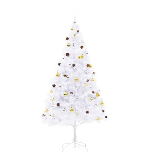 vidaXL Artificial Christmas Tree with Baubles and LEDs White 7 ft