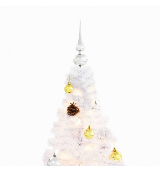 vidaXL Artificial Christmas Tree with Baubles and LEDs White 7 ft