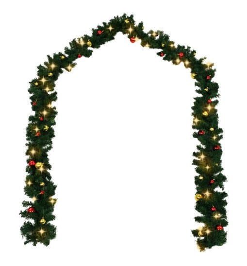 vidaXL Christmas Garland with Baubles and LED Lights Green 66 ft PVC