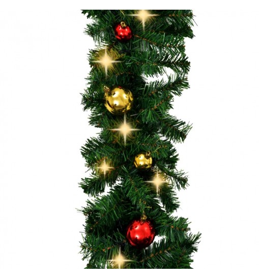 vidaXL Christmas Garland with Baubles and LED Lights Green 66 ft PVC