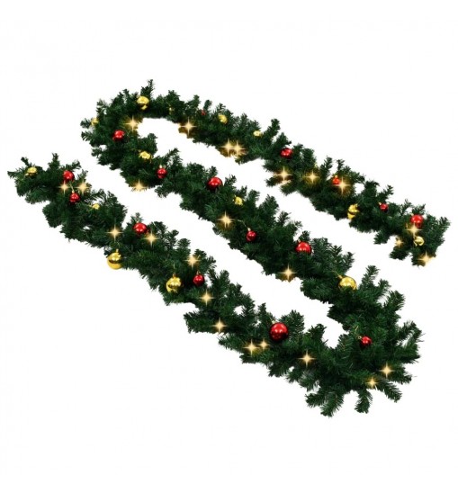 vidaXL Christmas Garland with Baubles and LED Lights Green 66 ft PVC