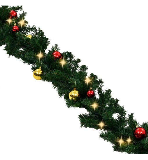 vidaXL Christmas Garland with Baubles and LED Lights Green 66 ft PVC