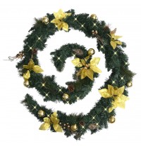 vidaXL Christmas Garland with LED Lights Green 8.9' PVC