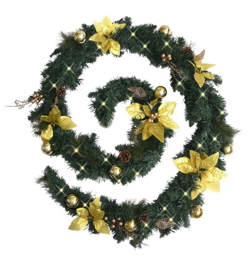 vidaXL Christmas Garland with LED Lights Green 8.9' PVC