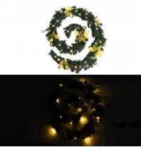 vidaXL Christmas Garland with LED Lights Green 8.9' PVC