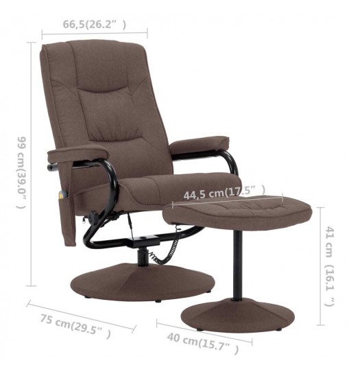 vidaXL Massage Recliner with Footrest Brown Fabric