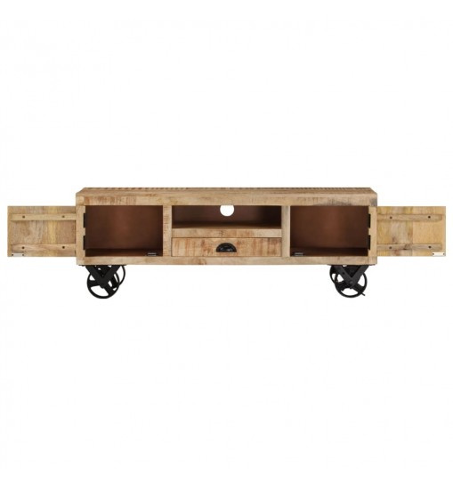 vidaXL TV Stand with Wheels 43.3"x11.8"x14.6" Rough Mango Wood