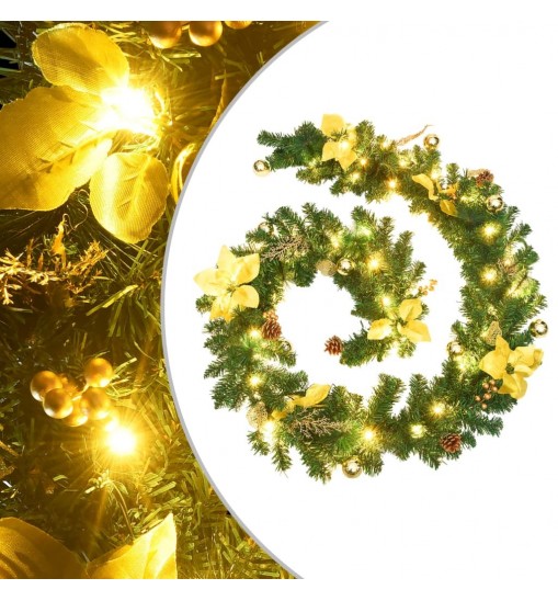 vidaXL Christmas Garland with LED Lights Green 106.3" PVC