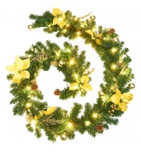 vidaXL Christmas Garland with LED Lights Green 106.3" PVC