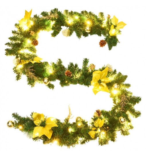 vidaXL Christmas Garland with LED Lights Green 106.3" PVC