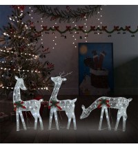 vidaXL Christmas Reindeer Family 106.3"x2.8"x35.4" White Cold White Mesh