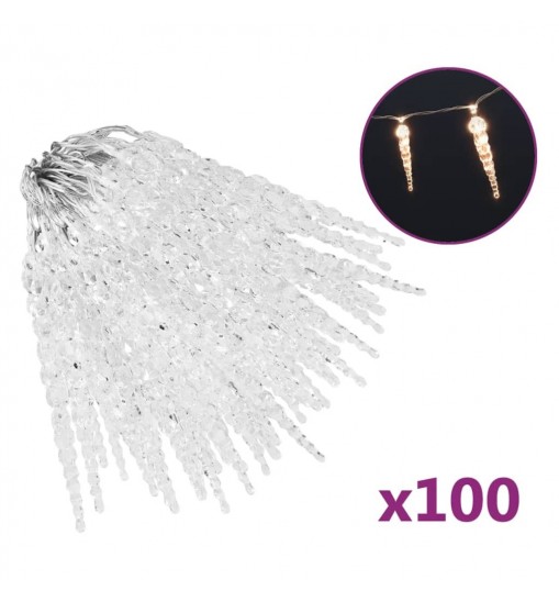 vidaXL Christmas Icicle Lights 100 pcs Warm White Acrylic