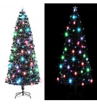 vidaXL Christmas Tree with LEDs Green and White 8 ft Fiber Optic