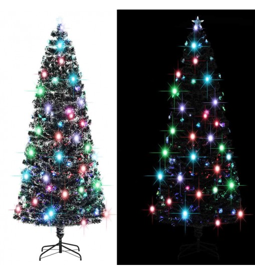 vidaXL Christmas Tree with LEDs Green and White 8 ft Fiber Optic