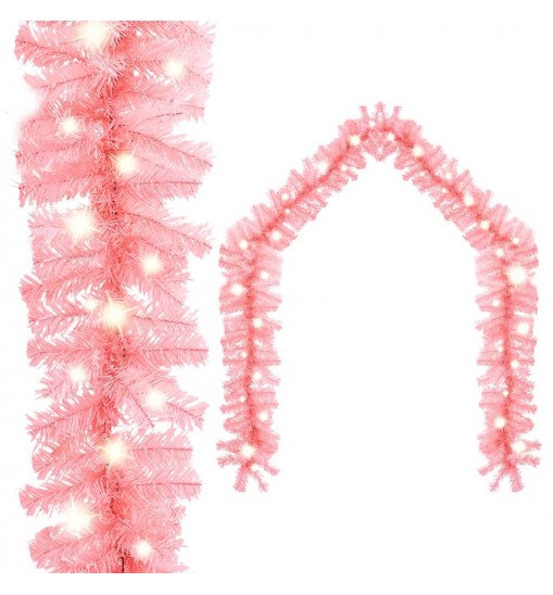 vidaXL Christmas Garland with LED Lights 33 ft Pink