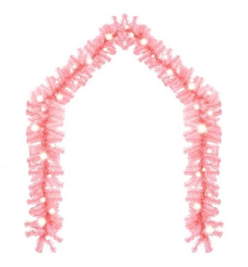 vidaXL Christmas Garland with LED Lights 33 ft Pink