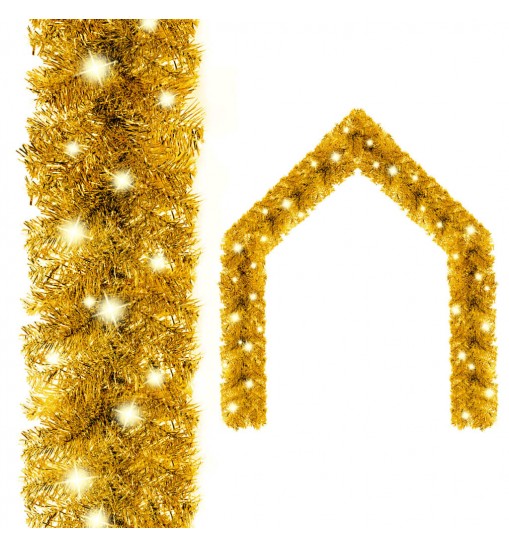 vidaXL Christmas Garland with LED Lights 16 ft Gold