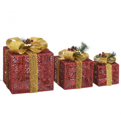 vidaXL Decorative Christmas Gift Boxes 3 pcs Red Outdoor Indoor