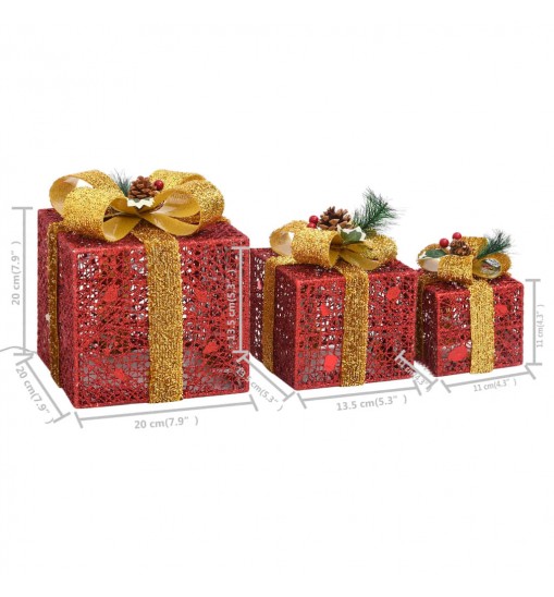 vidaXL Decorative Christmas Gift Boxes 3 pcs Red Outdoor Indoor