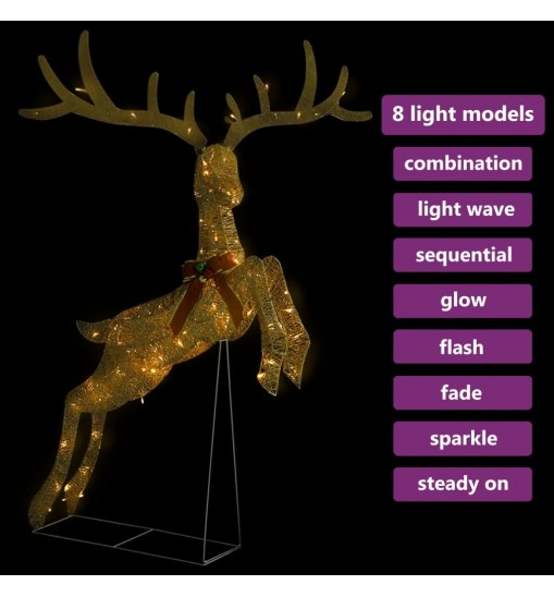 vidaXL Flying Reindeer Christmas Decoration 120 LEDs Gold Warm White