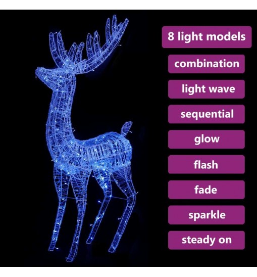 vidaXL XXL Acrylic Christmas Reindeer 250 LED 6 ft Blue