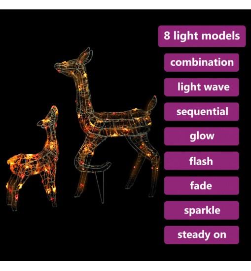 vidaXL Acrylic Reindeer Family Christmas Decoration 160 LED Colorful