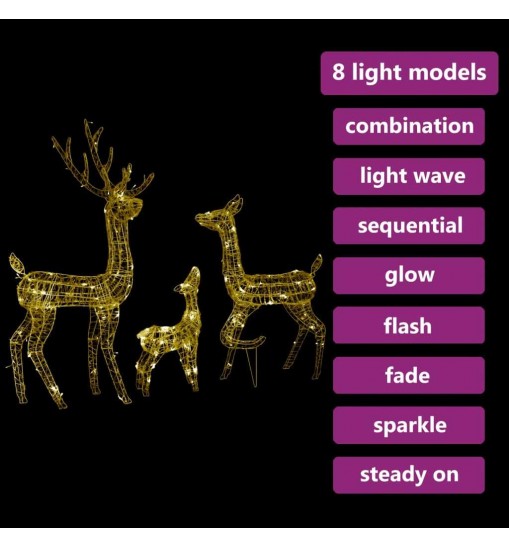 vidaXL Acrylic Reindeer Family Christmas Decoration 300 LED Warm White