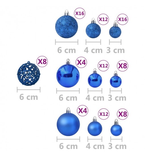 vidaXL 100 Piece Christmas Ball Set Blue