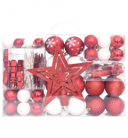 vidaXL 108 Piece Christmas Bauble Set Red and White