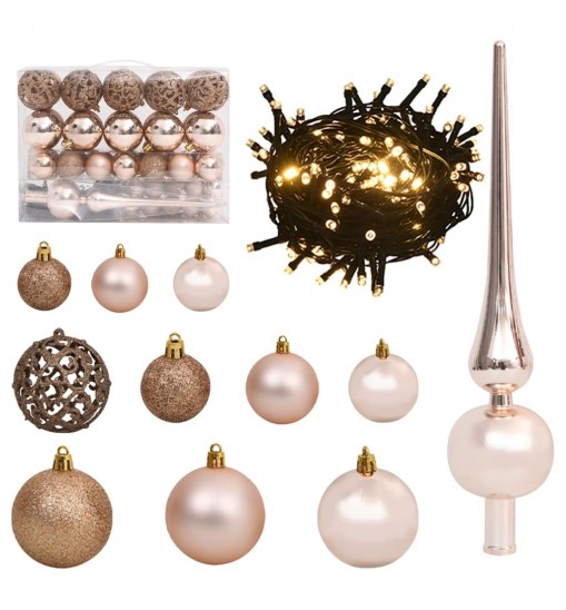 vidaXL 61 Piece Christmas Ball Set with Peak and 150 LEDs Rose Gold