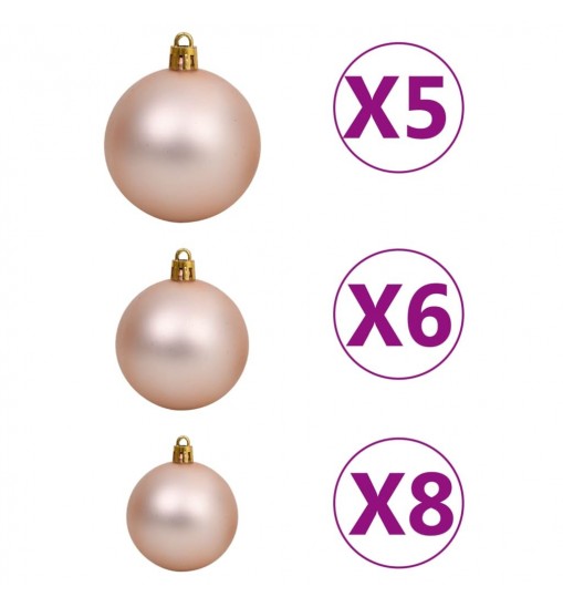 vidaXL 61 Piece Christmas Ball Set with Peak and 150 LEDs Rose Gold