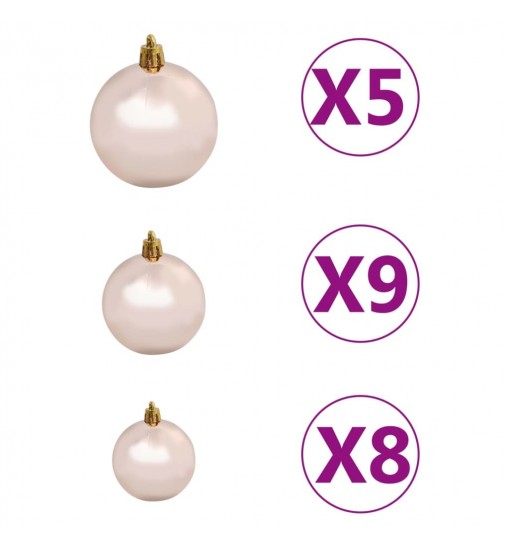 vidaXL 61 Piece Christmas Ball Set with Peak and 150 LEDs Rose Gold