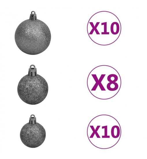 vidaXL 120 Piece Christmas Ball Set with Peak and 300 LEDs White&Gray