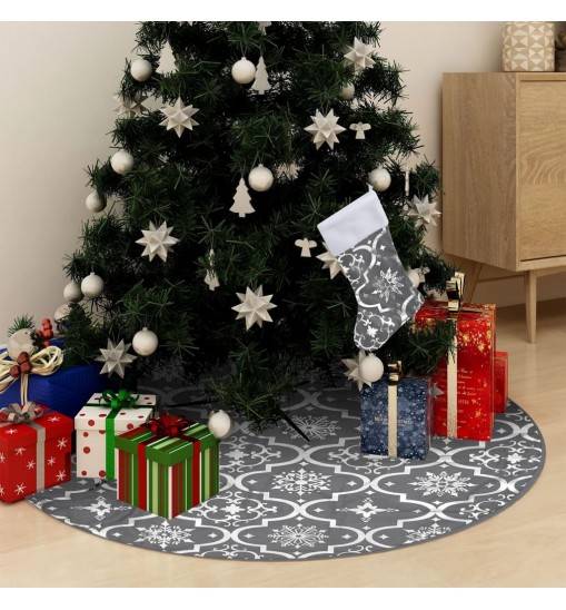 vidaXL Luxury Christmas Tree Skirt with Sock Gray 3 ft Fabric