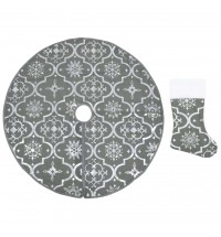 vidaXL Luxury Christmas Tree Skirt with Sock Gray 3 ft Fabric