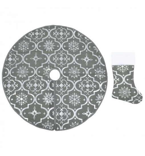 vidaXL Luxury Christmas Tree Skirt with Sock Gray 3 ft Fabric