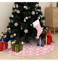 vidaXL Luxury Christmas Tree Skirt with Sock Pink 3 ft Fabric